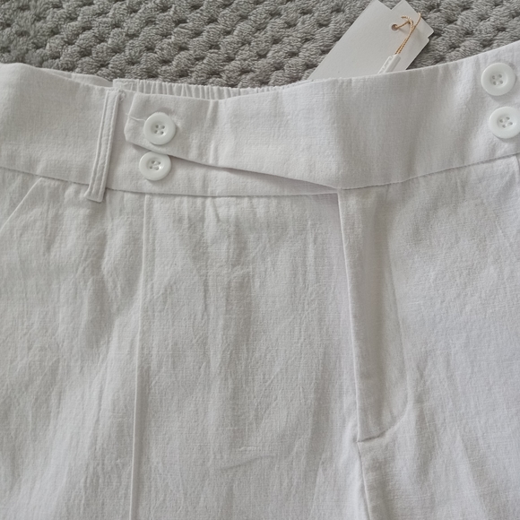 Hi Rise Shorts Linen White Cotton Stretch Pockets New Large Wide Elastic Band - Picture 14 of 16